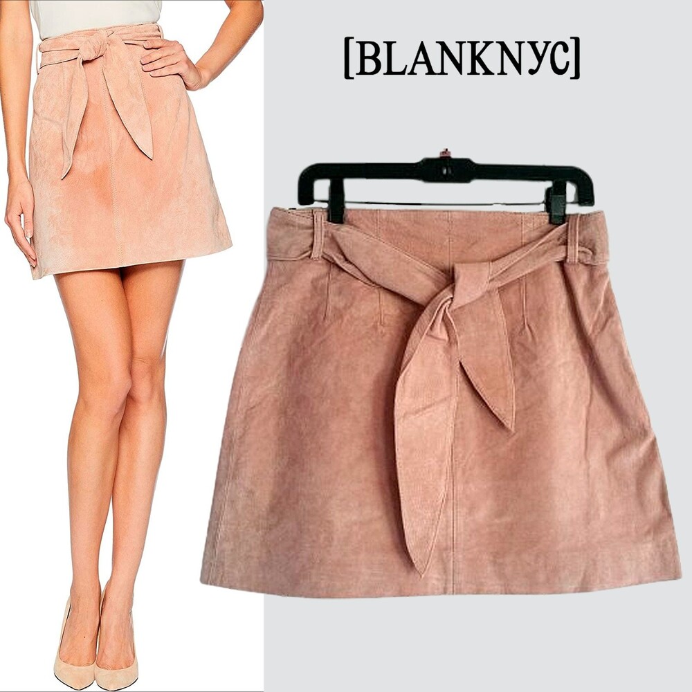 BlankNYC NEW Suede Leather Bow Belted A-Line Mini Skirt, 25/XS/2 or 30/M/10